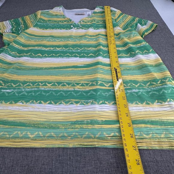 Alfred Dunner Womens Top Short Sleeve Shirt Plus 2X Short Sleeve Yellow Green Wh - Picture 4 of 11
